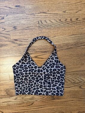 Abercrombie & Fitch Leopard Print Halter Crop Top - Beige, Black, Brown